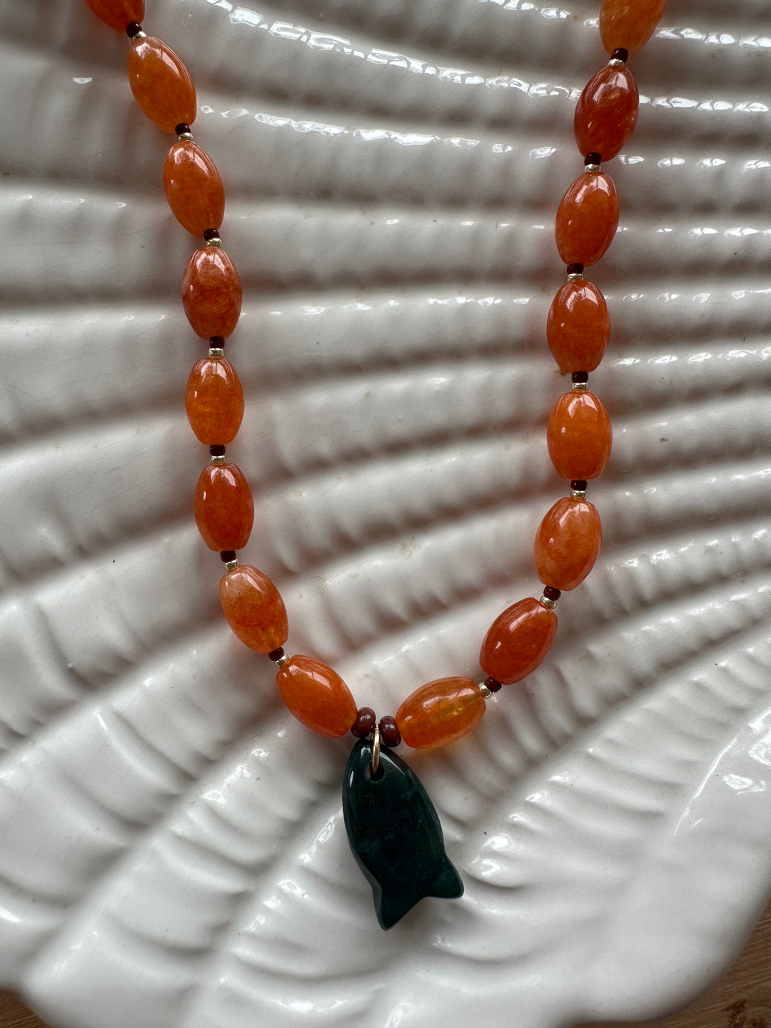 Las Rais - Beaded Necklace - Fish Orange