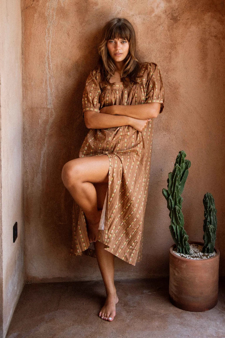 Delilah Smock Midi Dress - Walnut