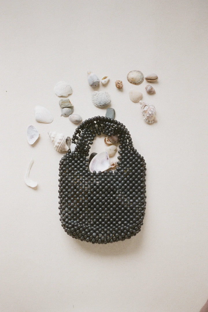 Small Beaded Bucket Bag - Black