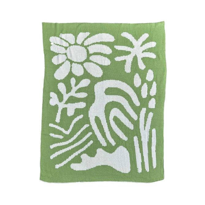 Reversible Knitted Baby Blanket - Lime & Cream