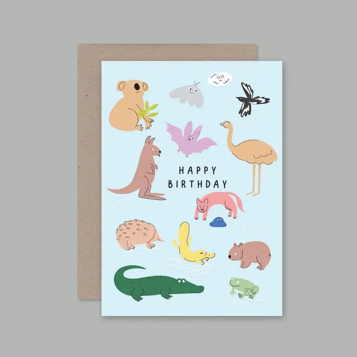 Happy birthday card with Australian animals