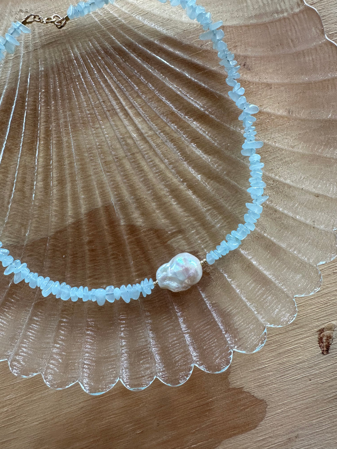 Las Rais - Beaded Necklace - Aquamarine Pearl