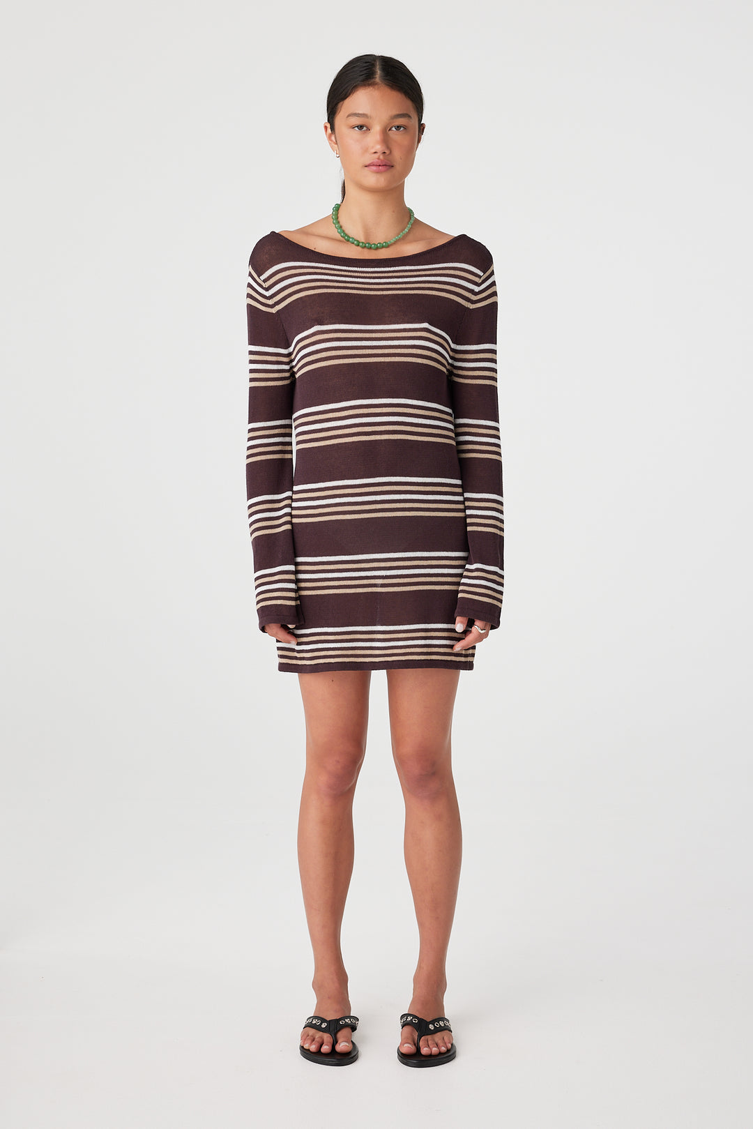 Nia Long Sleeve Mini Dress - Espresso Stripe