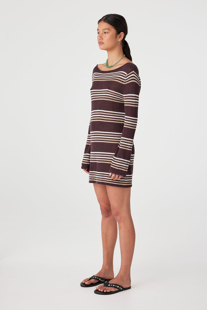 Nia Long Sleeve Mini Dress - Espresso Stripe