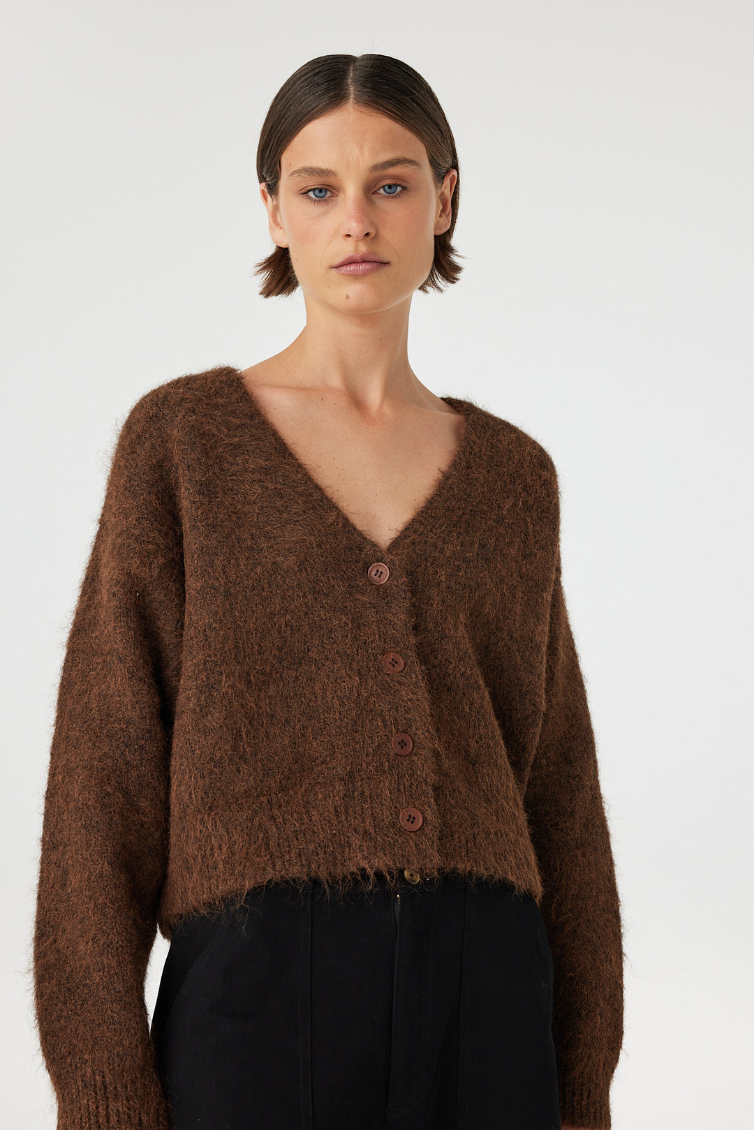 Liora Fluffy Cardigan - Espresso