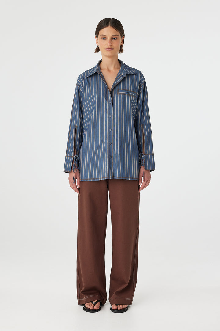 Blair Shirt - Muted Blue Stripe