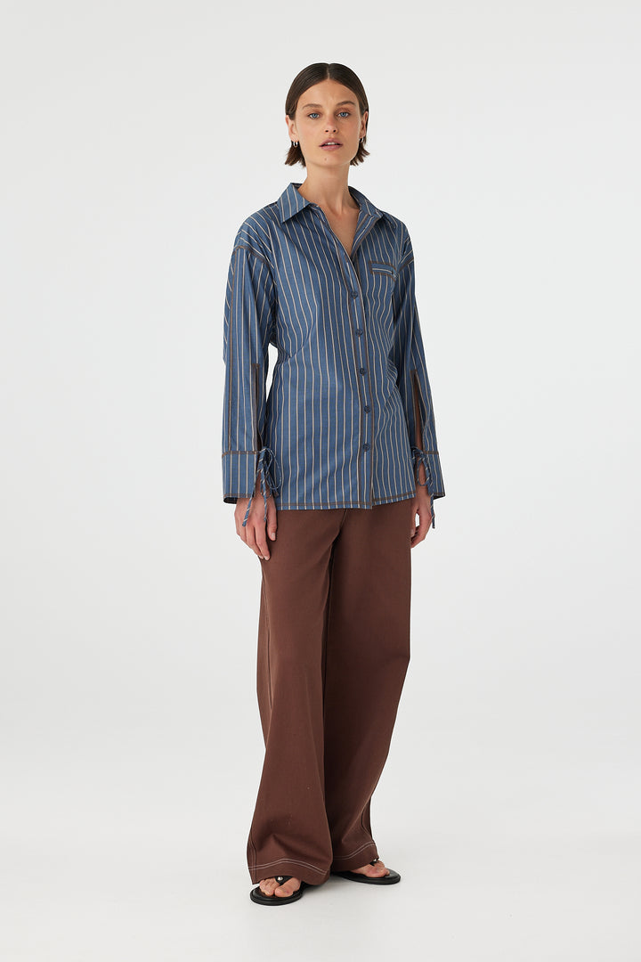 Blair Shirt - Muted Blue Stripe