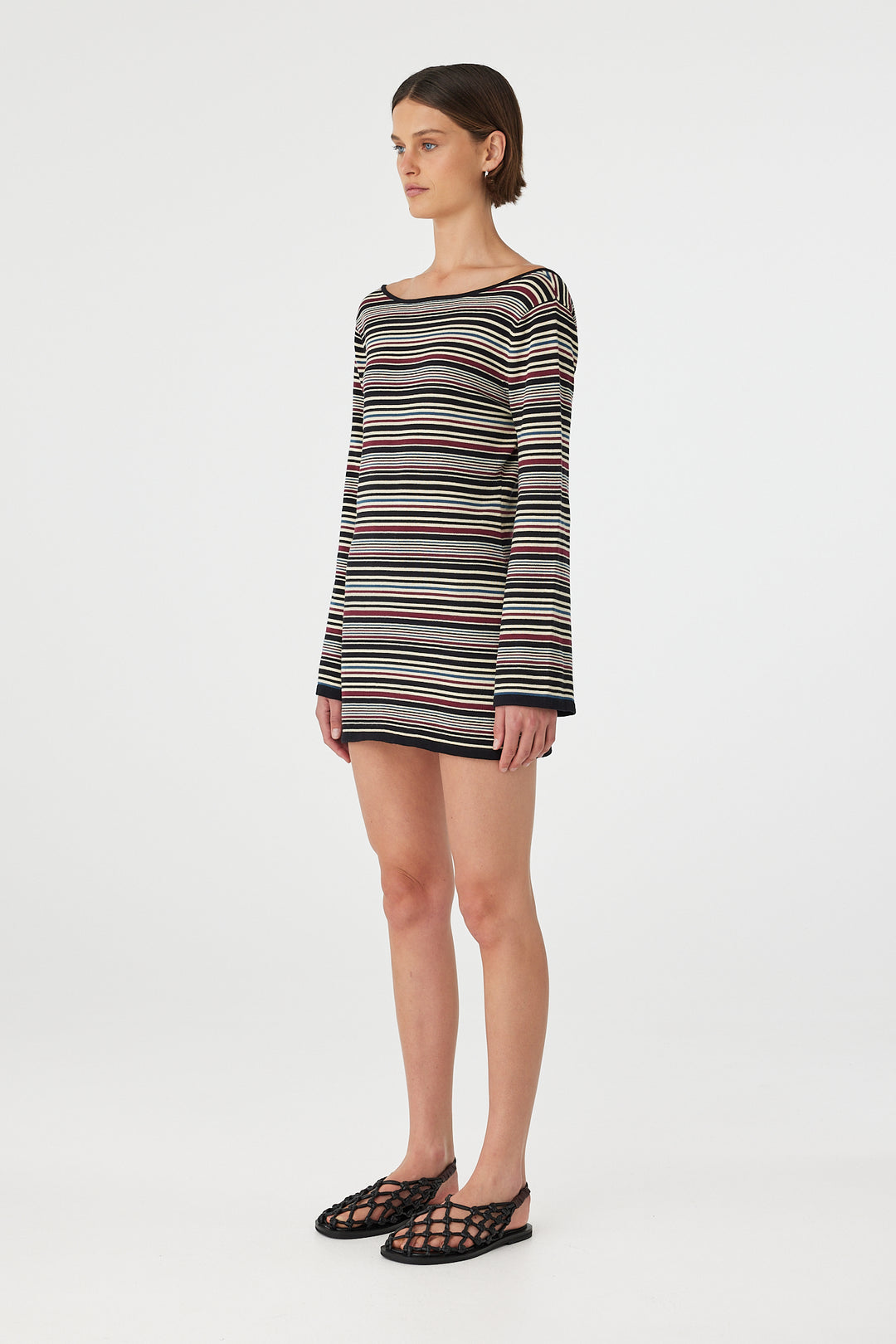 Alya Long Sleeve Mini Dress - Merlot Multi Stripe