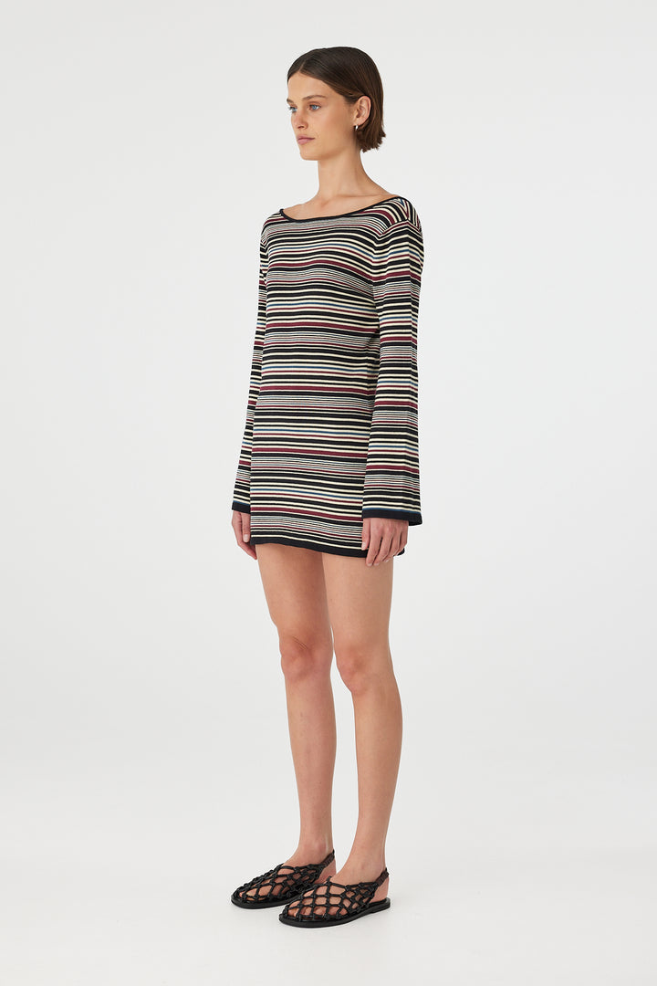 Alya Long Sleeve Mini Dress - Merlot Multi Stripe