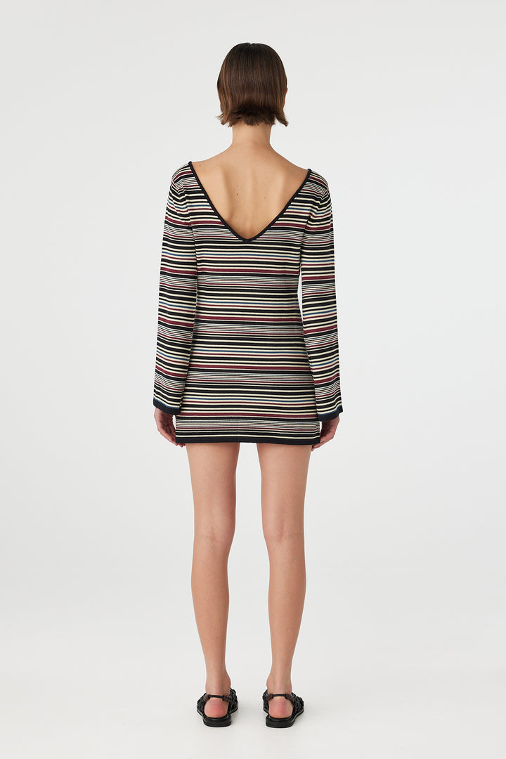 Alya Long Sleeve Mini Dress - Merlot Multi Stripe