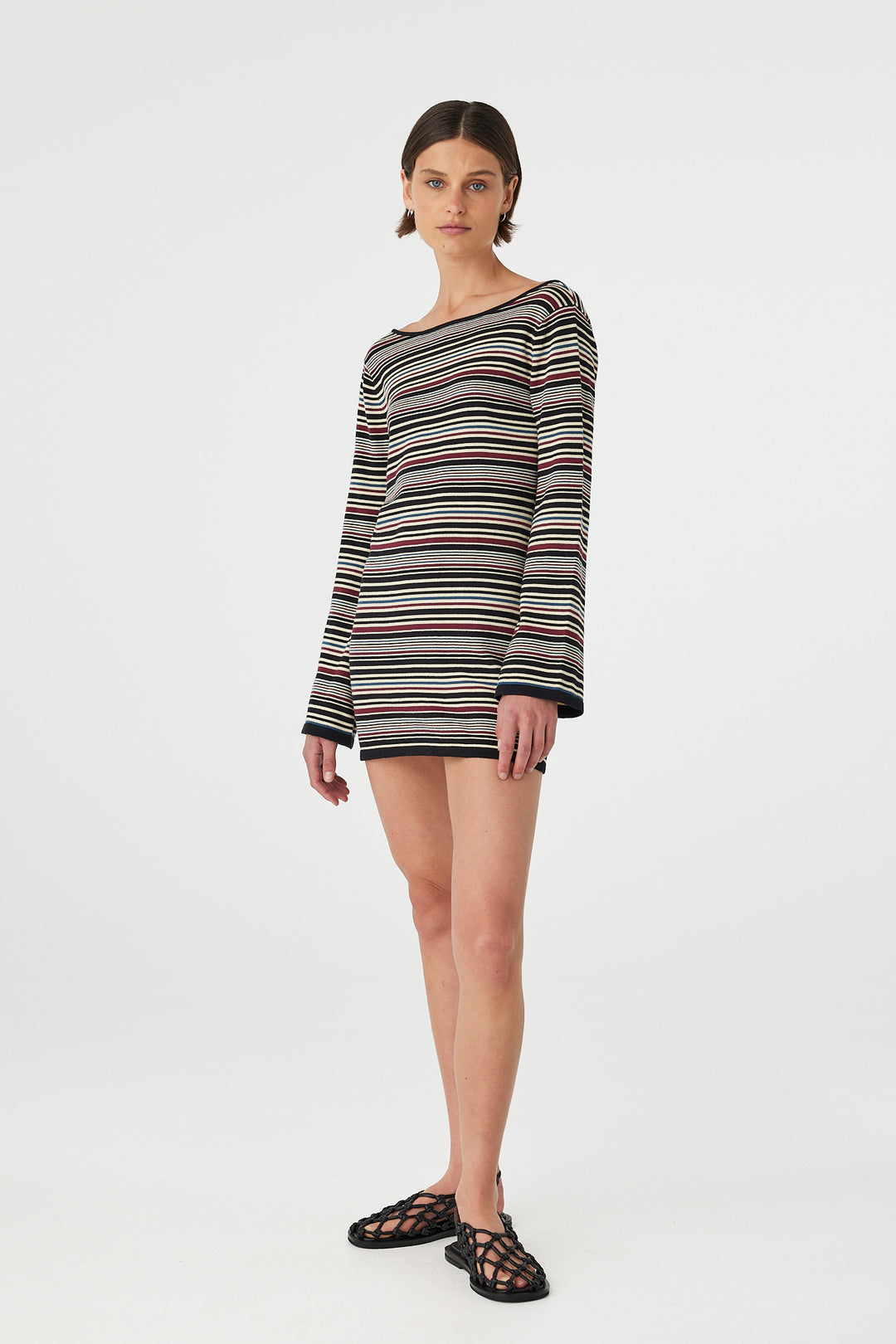 Alya Long Sleeve Mini Dress - Merlot Multi Stripe