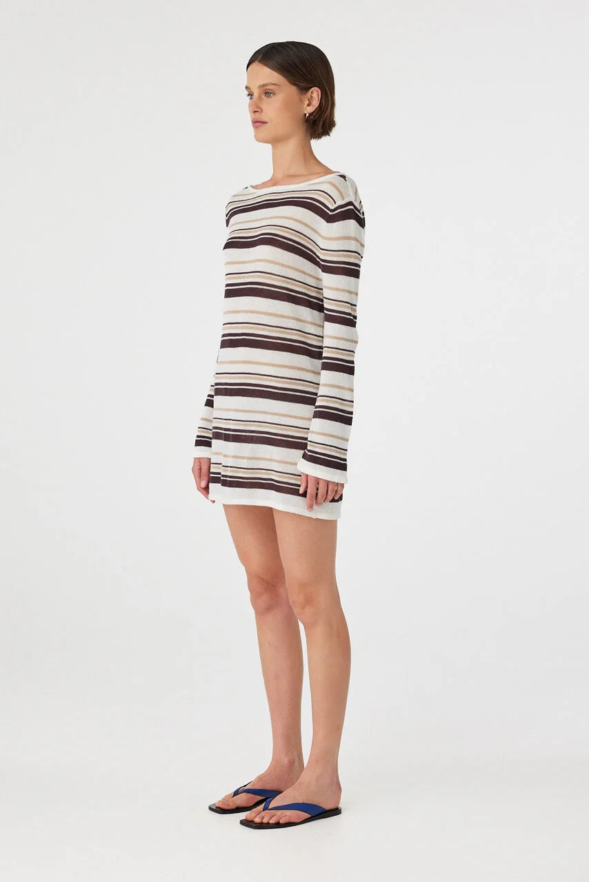 Nia Long Sleeve Mini Dress - Cream Choc Stripe