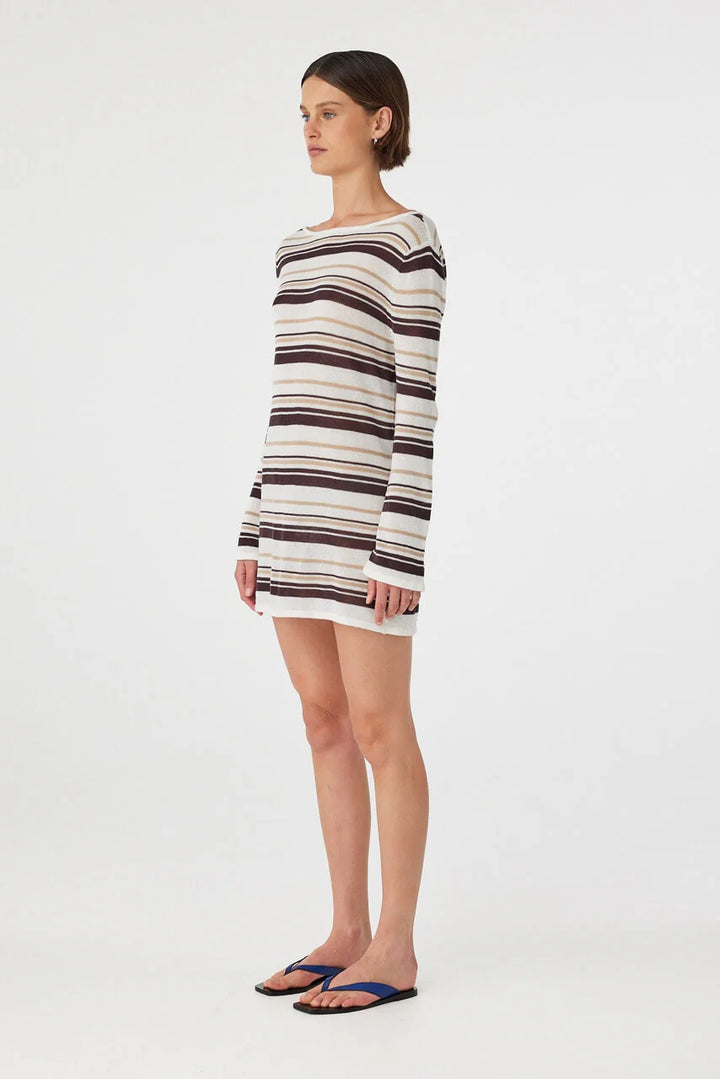 Nia Long Sleeve Mini Dress - Cream Choc Stripe