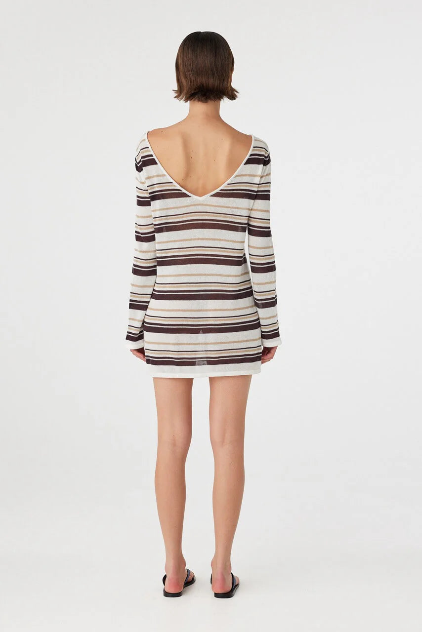Nia Long Sleeve Mini Dress - Cream Choc Stripe