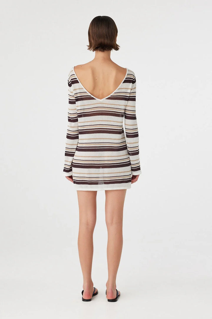 Nia Long Sleeve Mini Dress - Cream Choc Stripe
