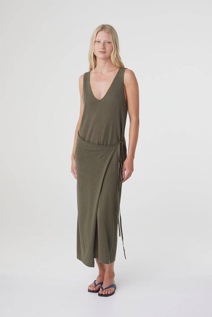 Sarina Wrap Maxi Dress - Smokey Olive