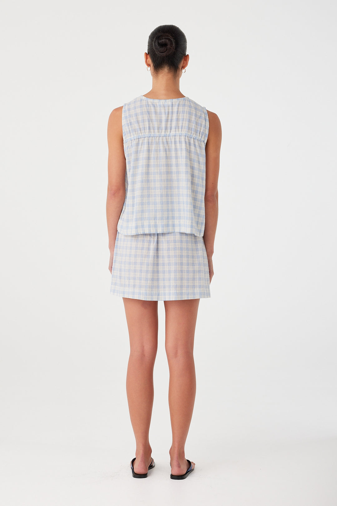Camille Tie Top - Powder Blue Check
