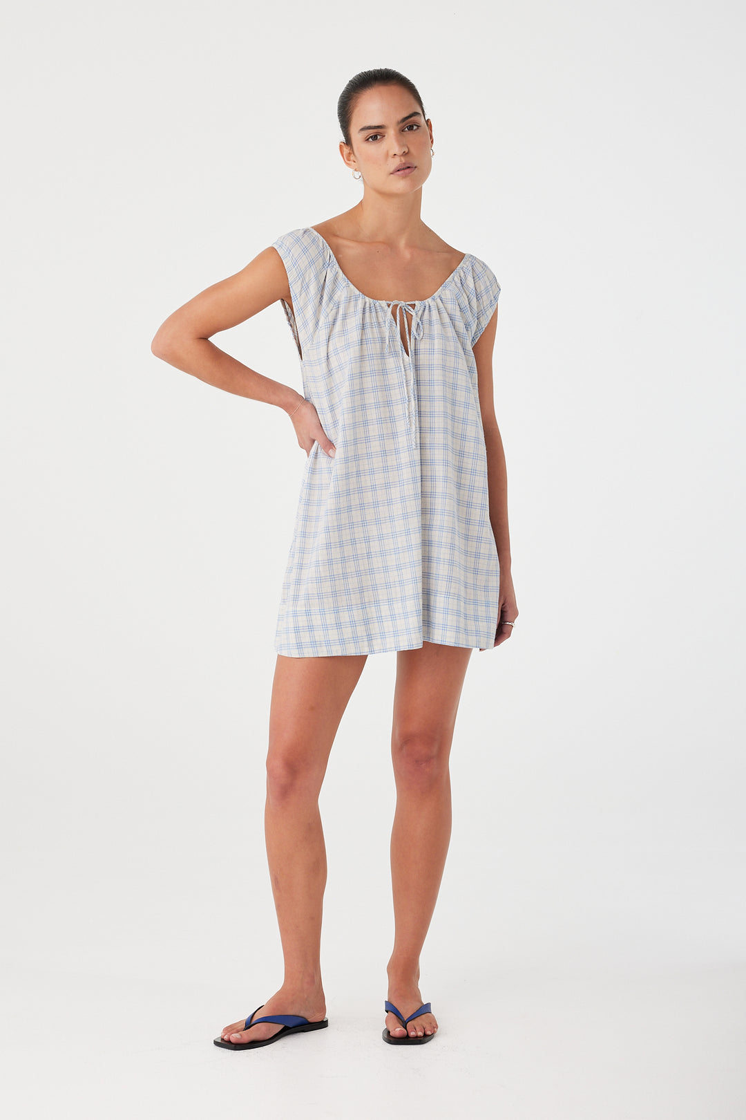 Camille Dress - Powder Blue Check