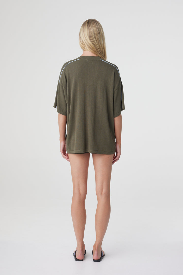 Pippa Oversized Tee - Smokey Olive & Dusk Blue