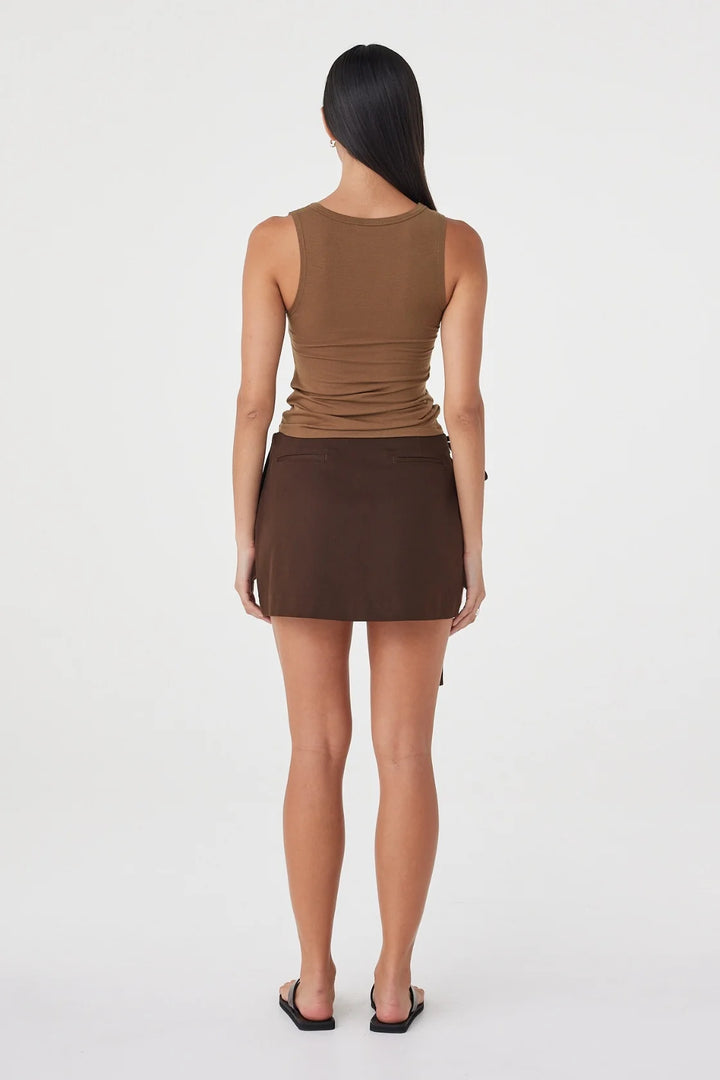 Lucia Tie Mini Skirt - Espresso