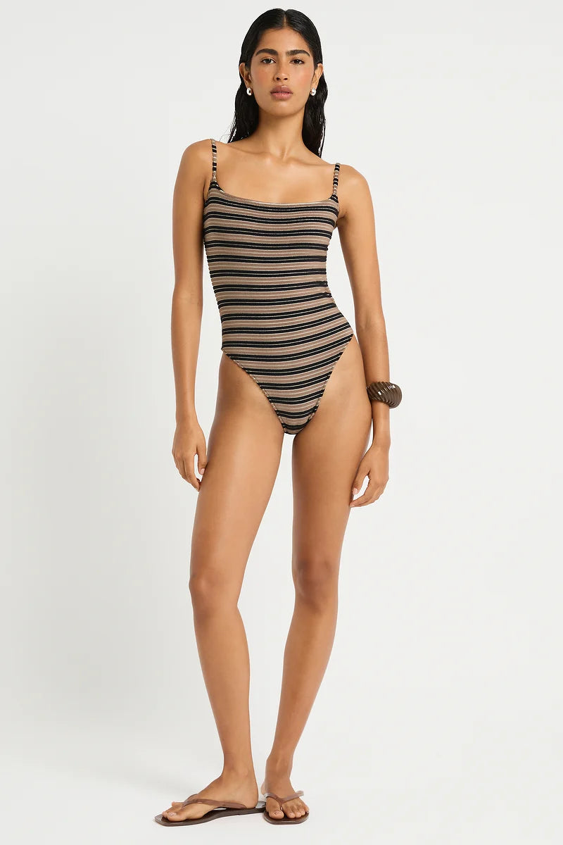 Nia One Piece - Black / Sandstone Stripe Terry