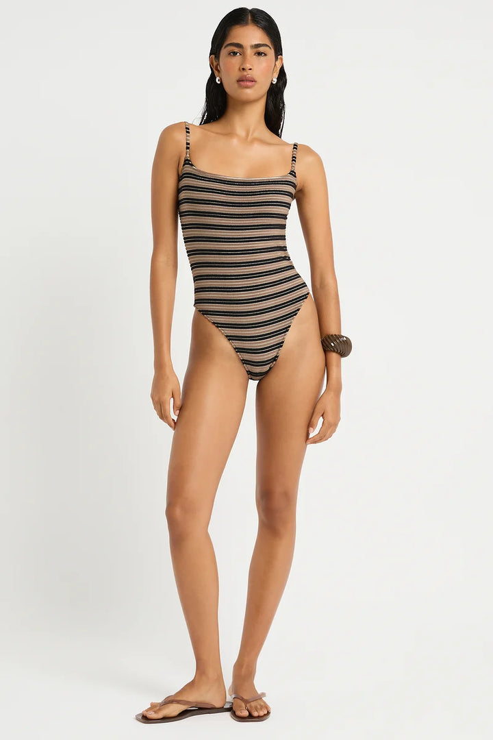 Nia One Piece - Black / Sandstone Stripe Terry