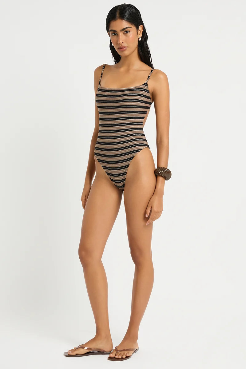 Nia One Piece - Black / Sandstone Stripe Terry