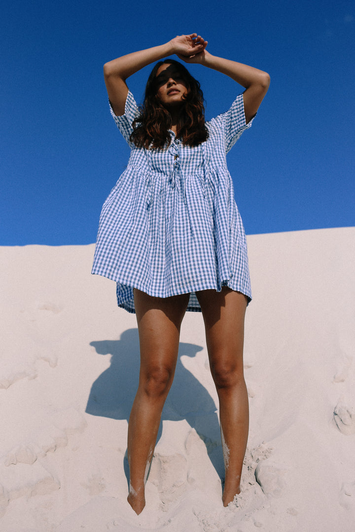 Darcey Tie Dress - Blue Gingham