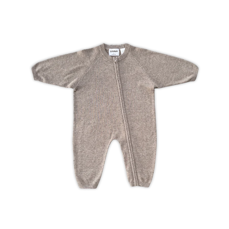 Organic Speckle Knit Zipper Starsuit - Oatmilk