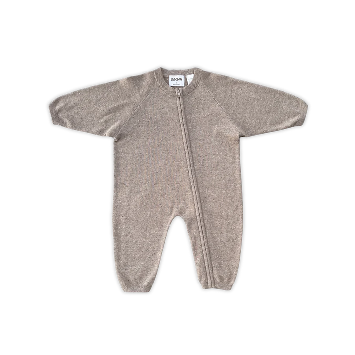 Organic Speckle Knit Zipper Starsuit - Oatmilk