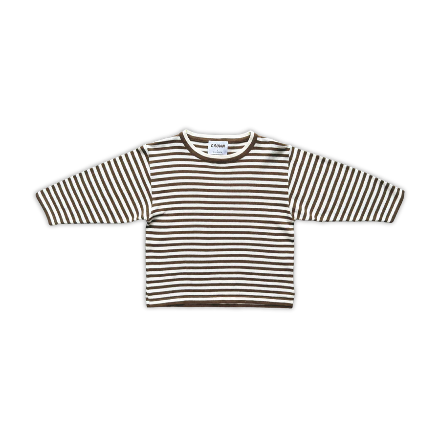Organic Essential Stripe LS Knit Tee - Espresso