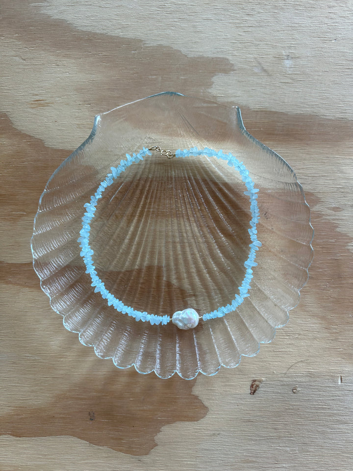 Las Rais - Beaded Necklace - Aquamarine Pearl