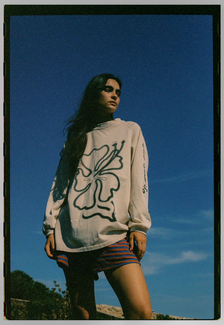 Cloud Hibiscus Haven LS Tee - Cream