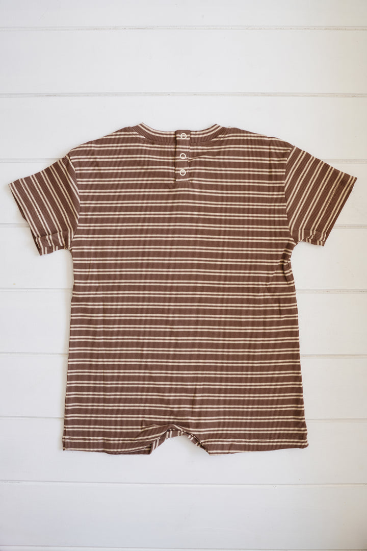 Rib Romper - Choc Stripe