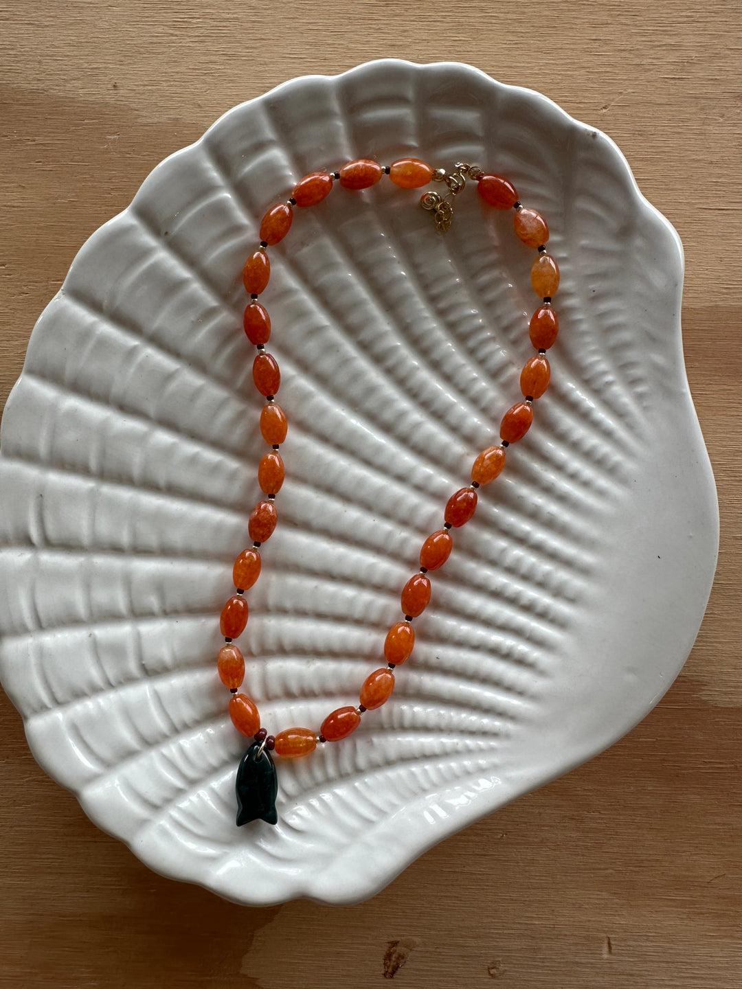 Las Rais - Beaded Necklace - Fish Orange