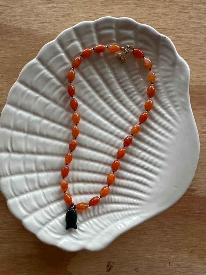Las Rais - Beaded Necklace - Fish Orange