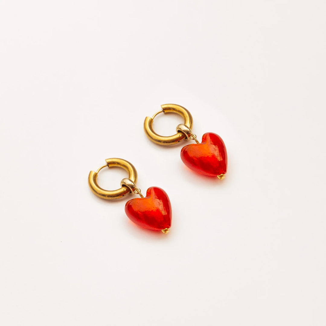 Treasured Heart Hoop Earrings - Red