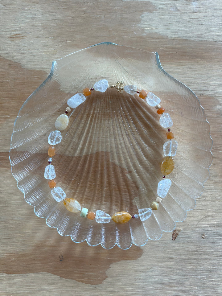 Las Rais - Beaded Necklace - Orange Clear