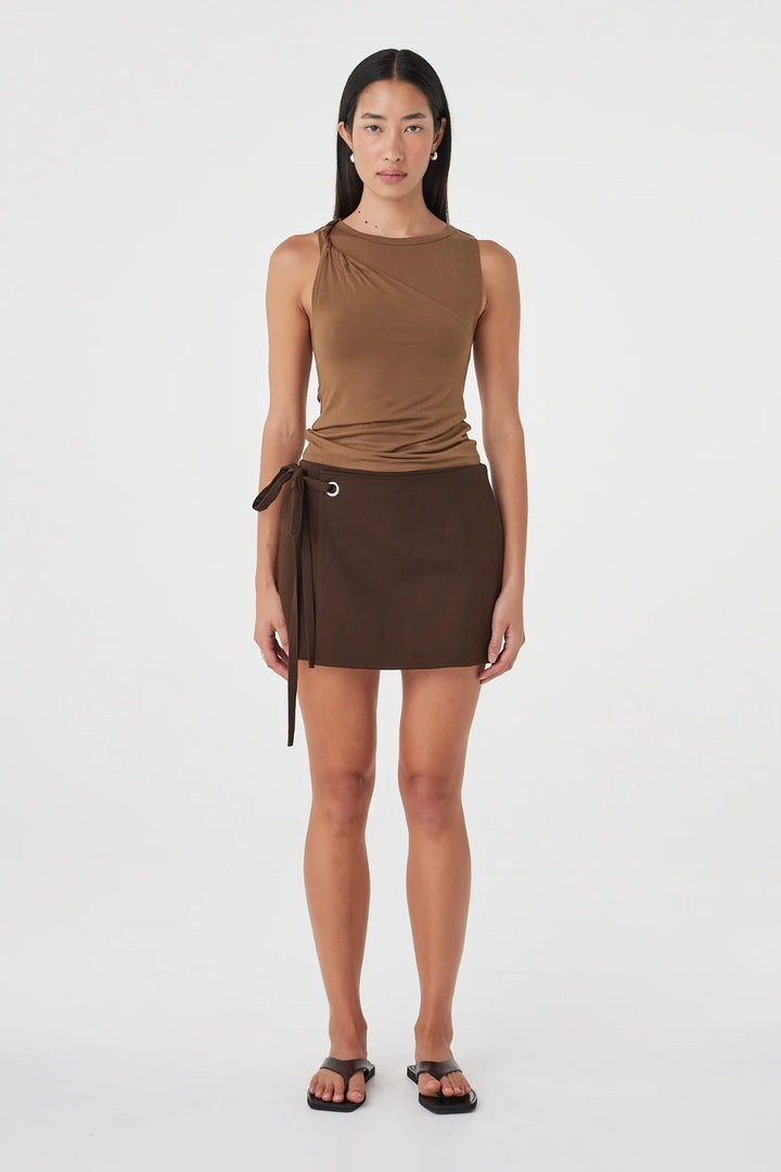 Lucia Tie Mini Skirt - Espresso