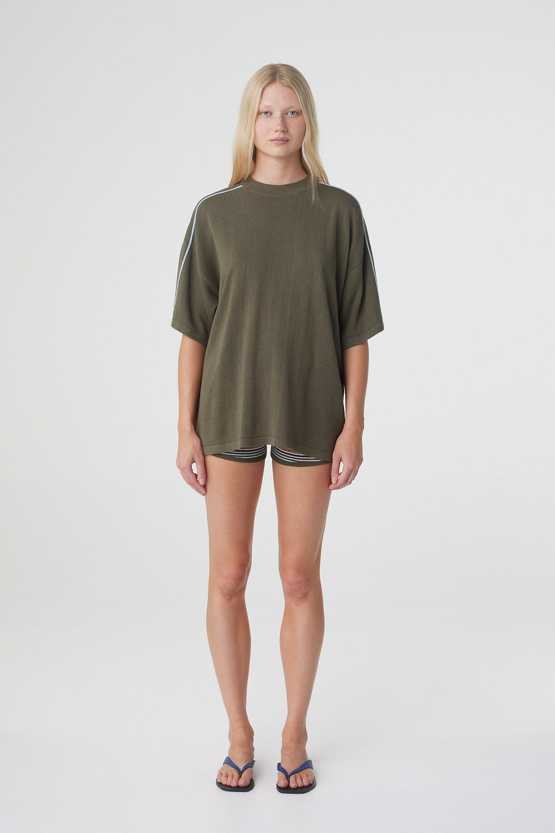 Pippa Oversized Tee - Smokey Olive & Dusk Blue