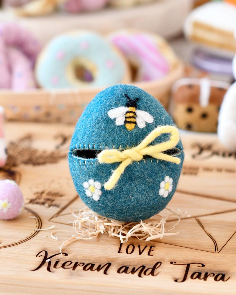 Felt Egg Cover - Blue With Bee Motif