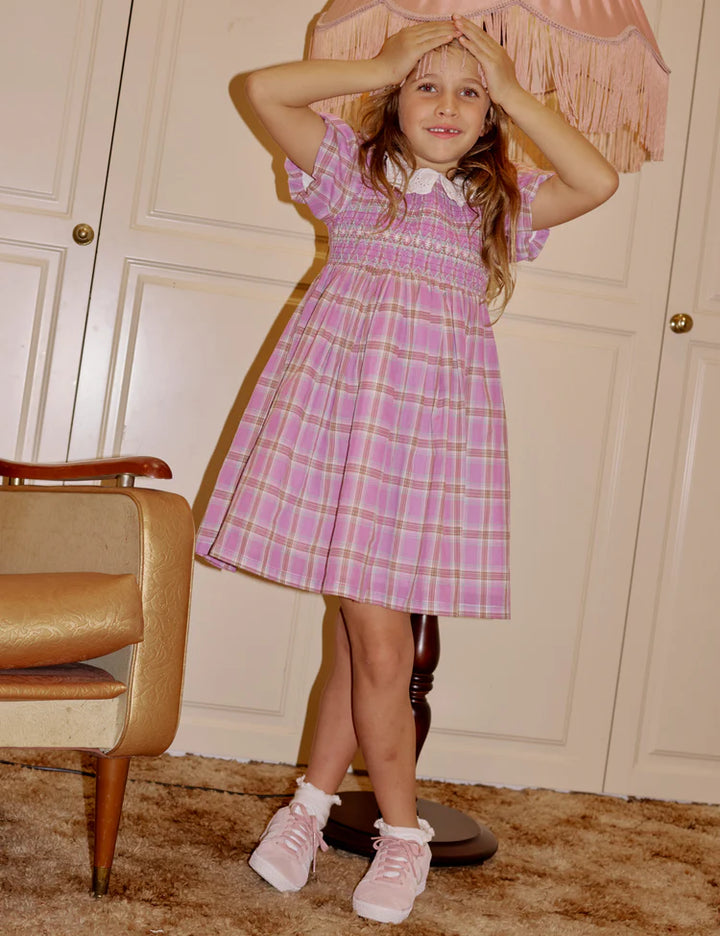 Mauve Check Flo Smocked Dress