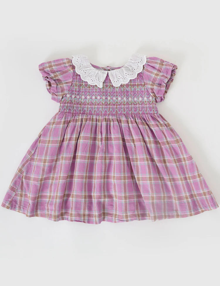 Mauve Check Flo Smocked Dress