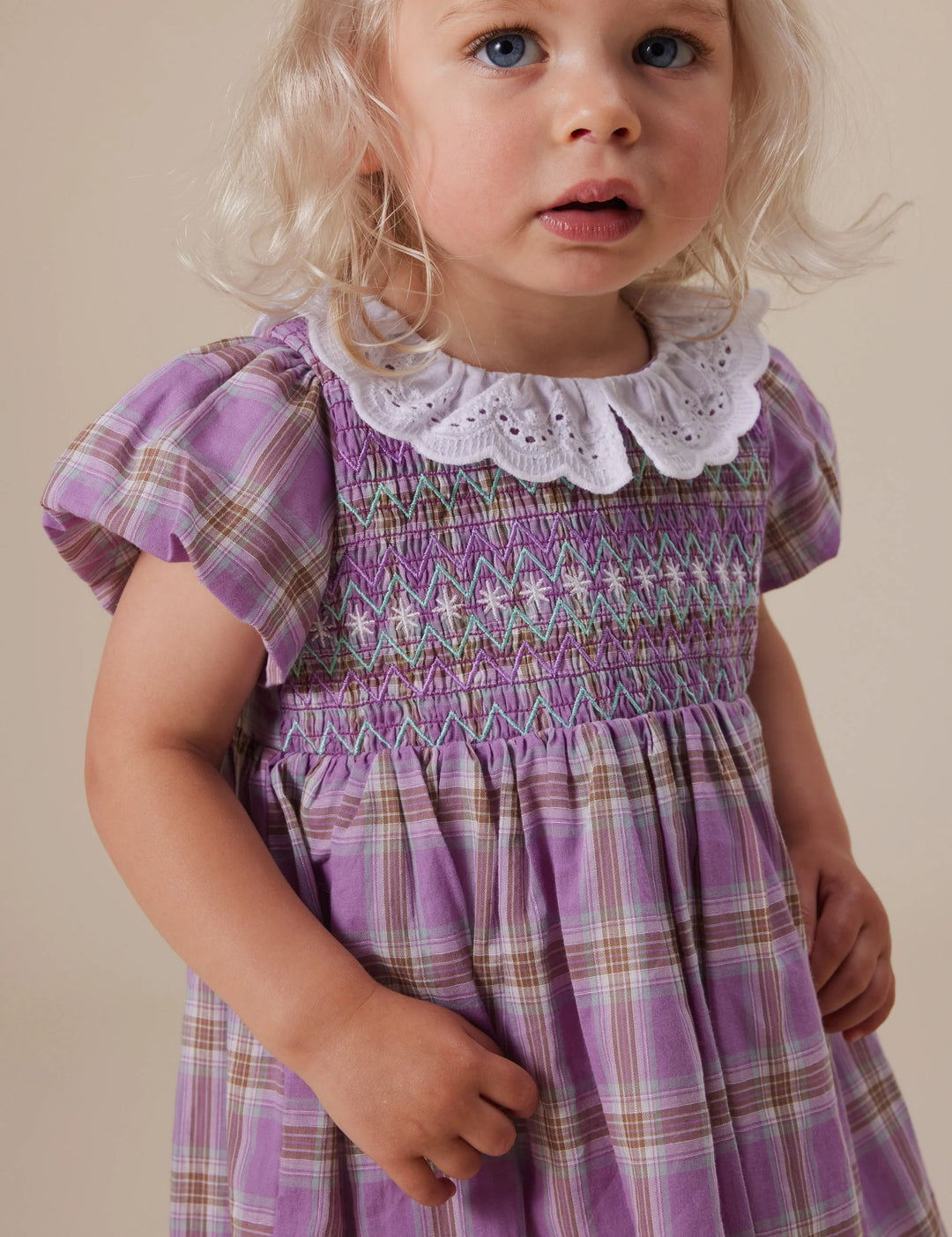 Mauve Check Flo Smocked Dress