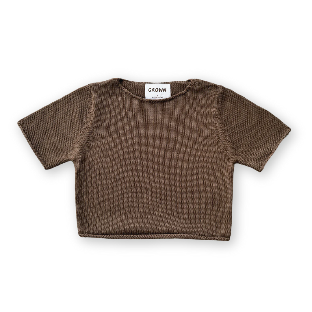 Blanket Stitch Knitted Tee - Cafe