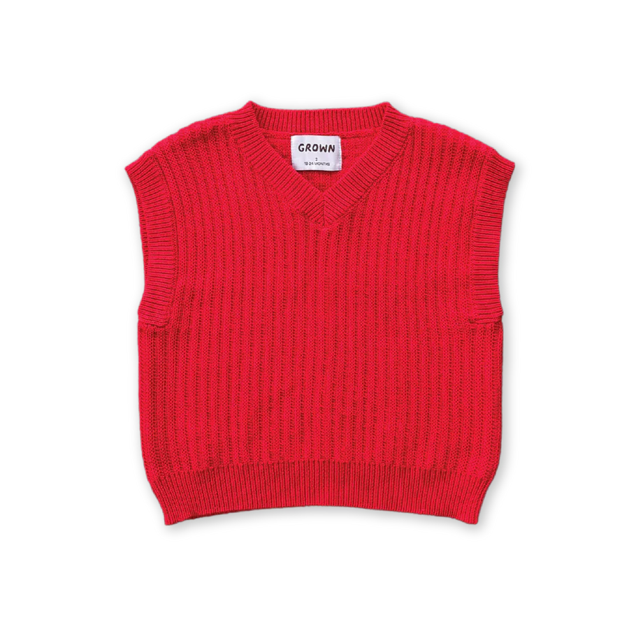 Chunky Rib V-Neck Vest - Flame