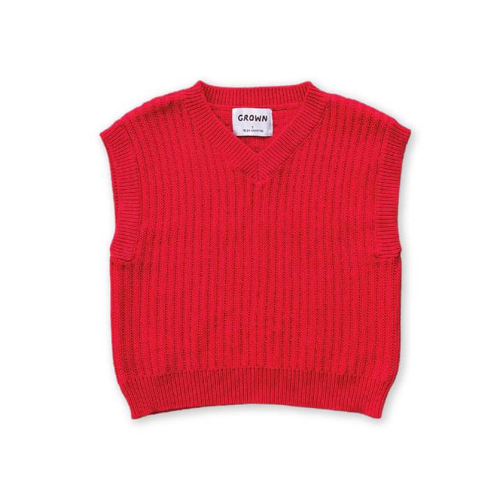 Chunky Rib V-Neck Vest - Flame