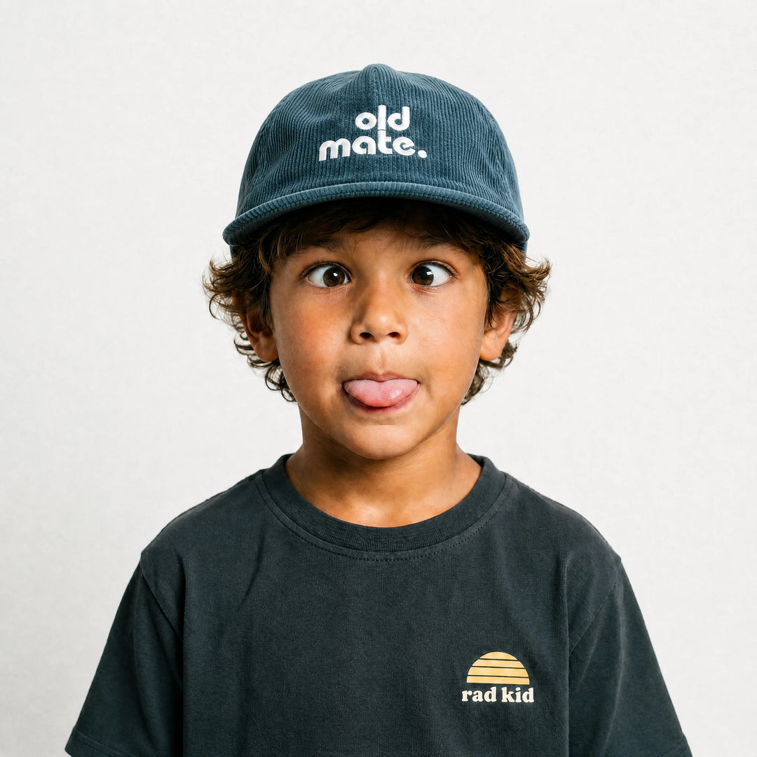 Old Mate Pinch Front Cord Kids Cap - Teal