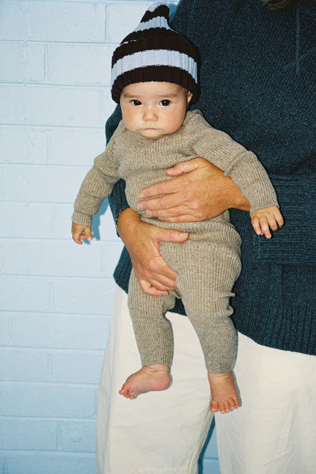 Organic Striped Pixie Knit Beanie - Plum & Haze
