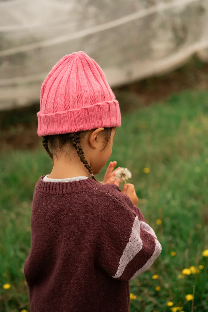 Merino Blend Rib Knit Beanie - Raspberry